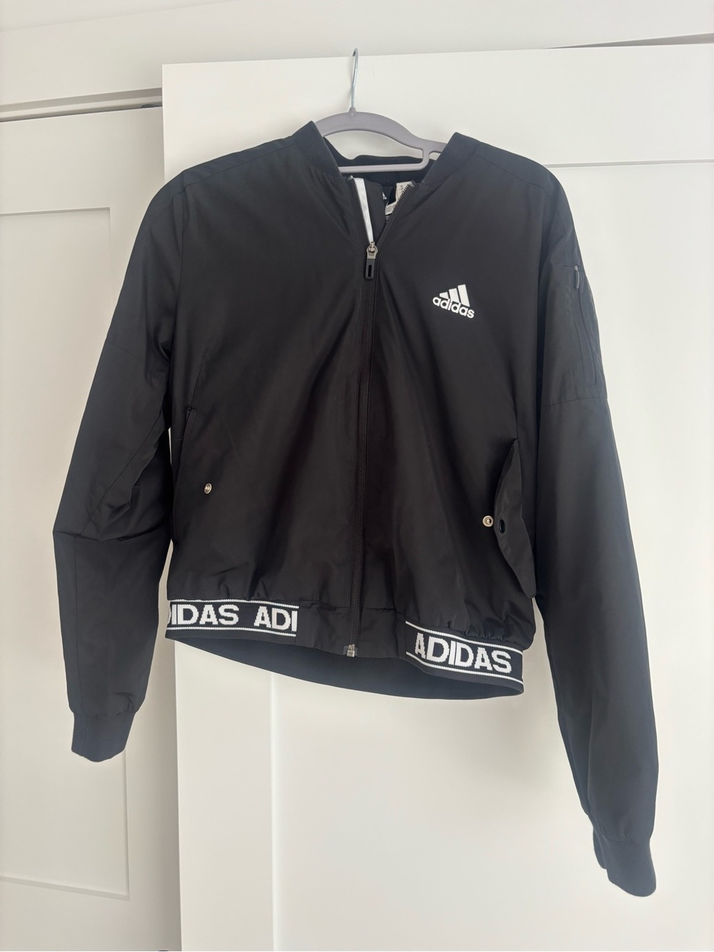 adidas Black Logo Bomber Jacket with Branded Hem
